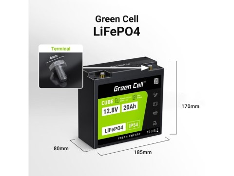 GREEN CELL AKUMULATOR LIFEPO4 CUBE 20AH 12V/12.8V 256WH LFPGC12V20AH