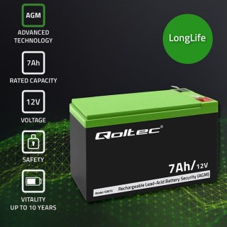 QOLTEC AKUMULATOR AGM 12V | 7AH | MAX. 105A | SECURITY